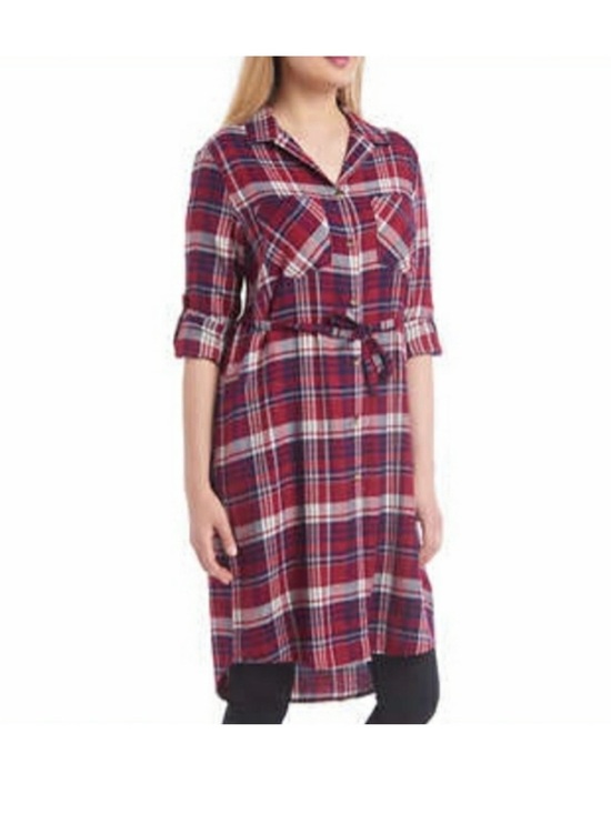 Jachs Dresses & Skirts - Jachs Red and White Plaid Shirt Dress with Tie Waist